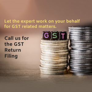 Stacks of coins with GST text, promoting GST return filing services.