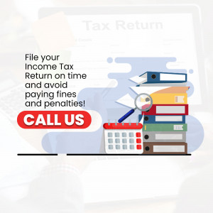 Image depicting tax return filing with documents, calendar, and a call to action.