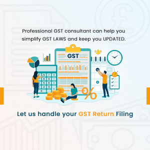 Illustration of GST consultants helping with tax filing and compliance.