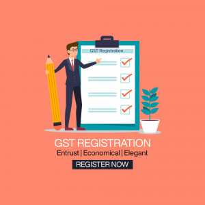 Illustration of a businessman presenting a GST registration checklist.