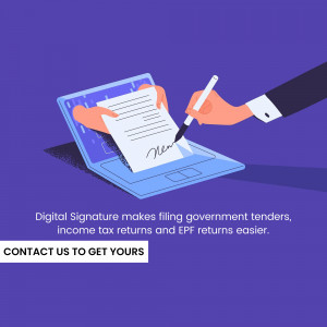 Hands signing a document on a laptop screen with a digital signature.