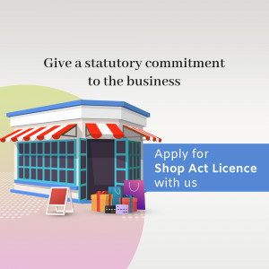 Illustration of a shop with text promoting Shop Act Licence application.