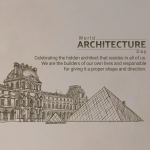 World Architecture Day graphic with iconic buildings