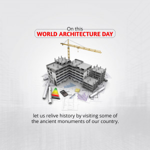World Architecture Day graphic with building construction and architectural plans
