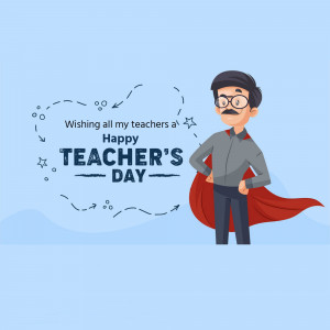 Illustration of a male teacher dressed as a superhero with the text 'Happy Teacher's Day'