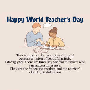 Illustration of a teacher helping a student with a quote by Dr. APJ Abdul Kalam.