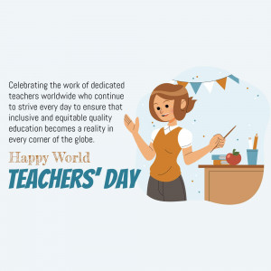 Illustration of a female teacher with text celebrating World Teachers' Day