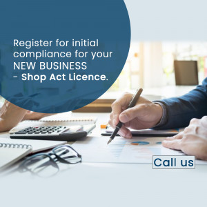 Image depicting a person filling out forms with a calculator and pen, promoting new business license compliance.