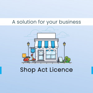 Illustration of a shop with text promoting Shop Act Licence as a business solution.