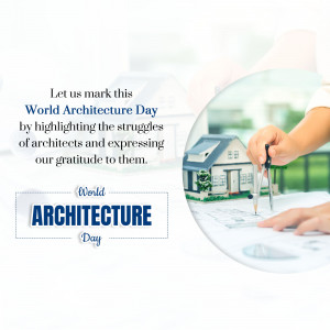 Image celebrating World Architecture Day with a hand drawing a house plan.