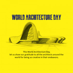 Image celebrating World Architecture Day with a modern building illustration.