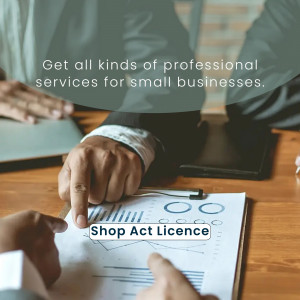 People discussing business plans and documents with a focus on a 'Shop Act Licence' document.