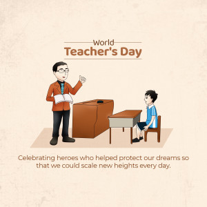 Illustration of a teacher teaching a student, celebrating World Teacher's Day.