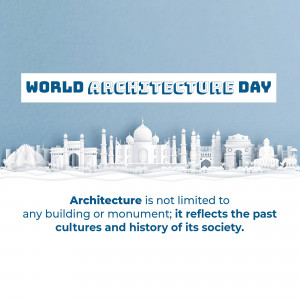 World Architecture Day graphic with iconic landmarks