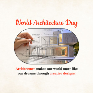 World Architecture Day graphic with a hand drawing a building