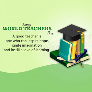 World Teachers Day greeting with books and graduation cap