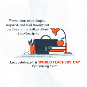 Illustration of books, a bag, and a lamp with a quote celebrating teachers.