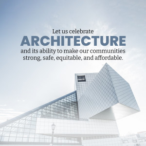 Modern architecture building with text overlay celebrating its impact on communities.