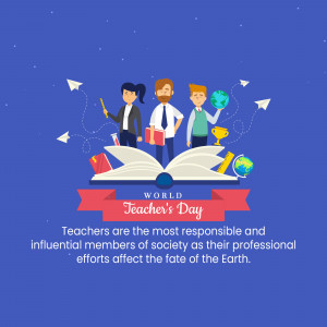 Illustration depicting teachers with books and educational symbols for World Teacher's Day.