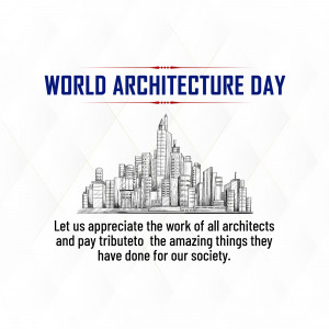World Architecture Day graphic with a cityscape illustration