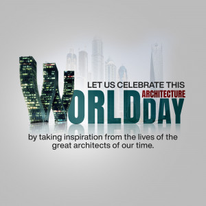 World Architecture Day graphic with cityscape and text