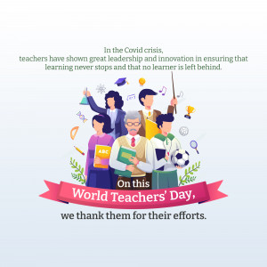 Illustration depicting teachers and learning materials with a 'World Teachers' Day' message.