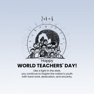 Illustration of students and a teacher with the text 'Happy World Teachers' Day!'
