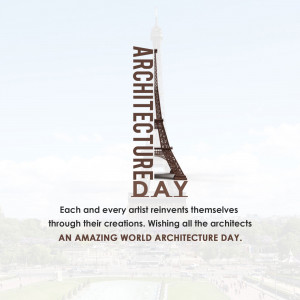 Image celebrating Architecture Day with the Eiffel Tower as a central element.