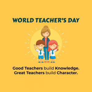 Illustration of a teacher with two students celebrating World Teacher's Day