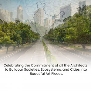 Rajpath in New Delhi with a map of India superimposed, celebrating architects.