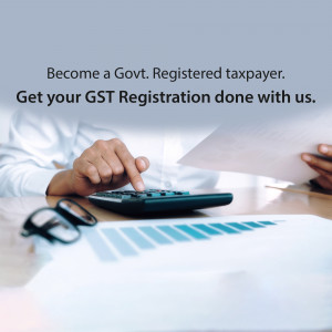 Person using a calculator with documents, promoting GST registration