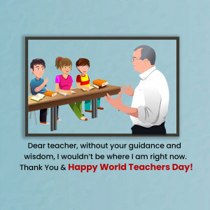 Illustration of a teacher with students, with a thank you message for Teachers Day.