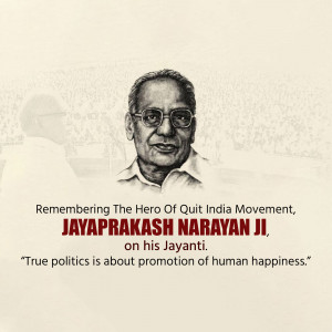 Portrait of Jayaprakash Narayan with text commemorating his birth anniversary