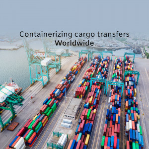 Aerial view of a busy port with rows of colorful shipping containers.