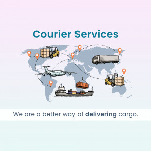 Illustration of a global courier service network with various transportation methods.