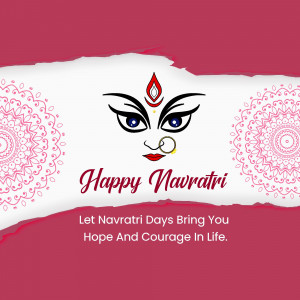 Navratri festival greeting with Durga face and text