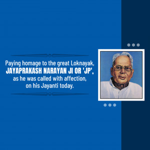 Portrait of Jayaprakash Narayan with tribute text