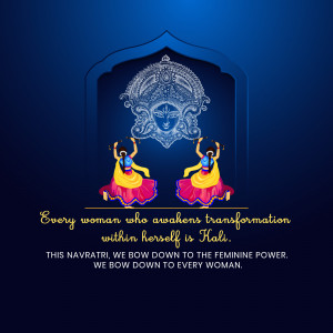 Navratri greeting with Durga and dancing women