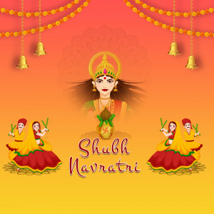 Illustration of Goddess Durga with dancers for Navratri festival