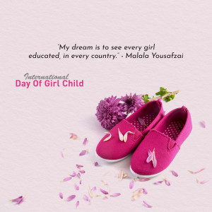 Image featuring baby shoes and flowers with a quote by Malala Yousafzai celebrating International Day of the Girl Child.
