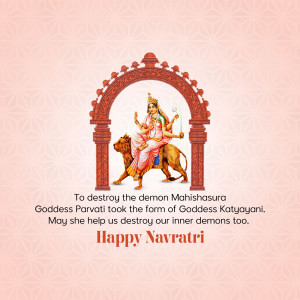 Image of Goddess Katyayani riding a lion, celebrating Navratri