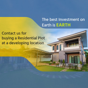 Image of a house with text promoting investment in residential plots.