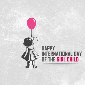 Silhouette of a girl holding a pink balloon with text 'Happy International Day of the Girl Child'