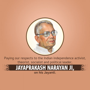 Portrait of Jayaprakash Narayan with text commemorating his birth anniversary