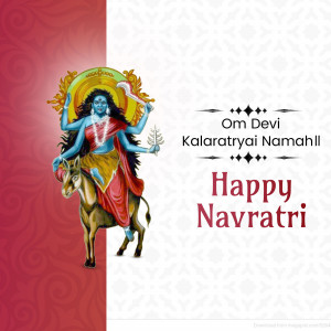 Image of Goddess Kalratri riding a donkey with Navratri greetings.