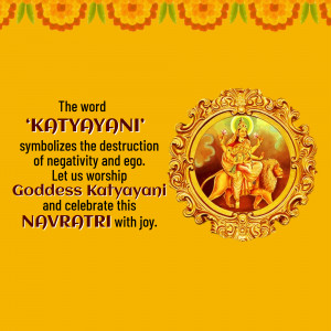 Image depicting Goddess Katyayani with a Navratri message.