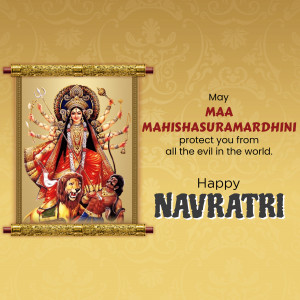 Image of Goddess Durga as Mahishasuramardini with Navratri greetings
