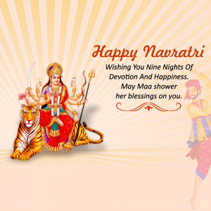 Image depicting Goddess Durga on a tiger with Navratri wishes.