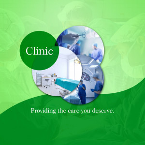 Clinic interior with medical staff and equipment