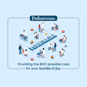 Isometric illustration of pediatricians providing care to children